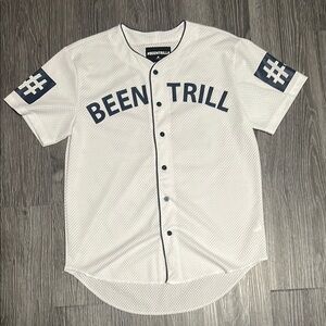 White and Black Jersey Shirt with Bold Text